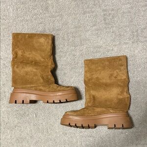 Brown Suede Foldover Boots